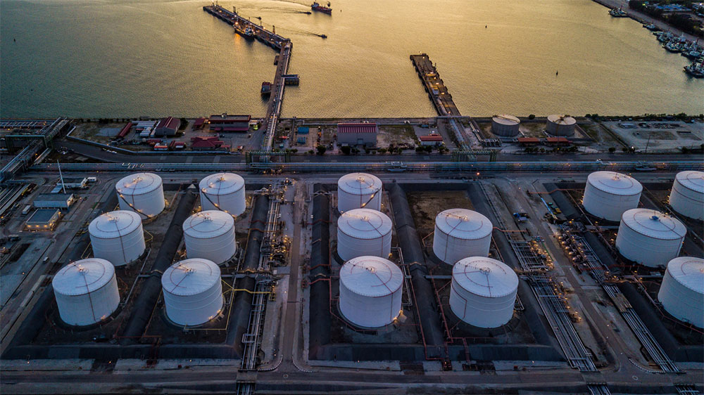Aerial view of oil tanks